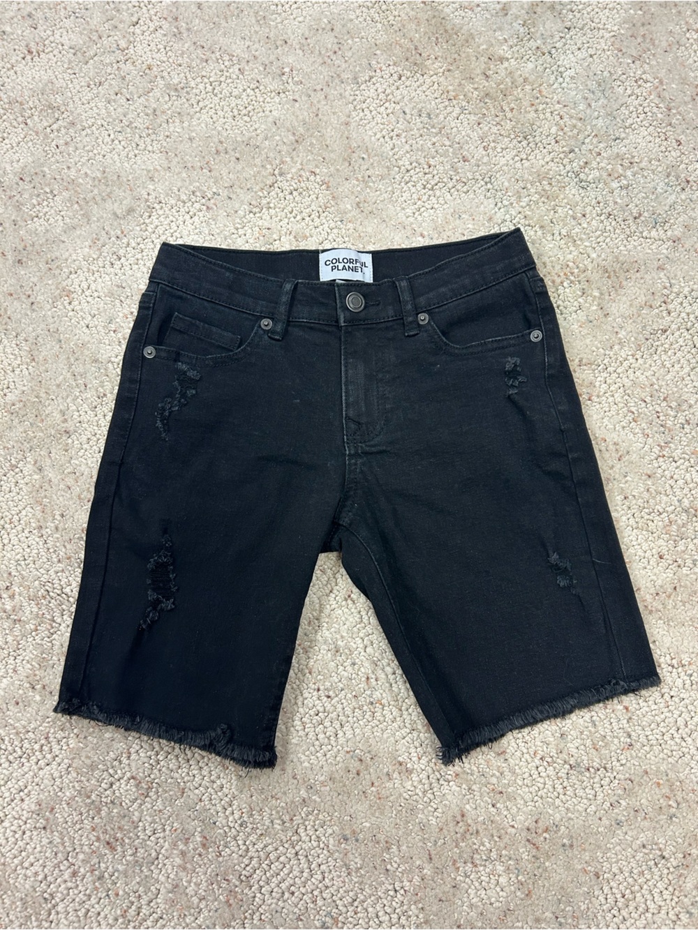 Colorful Planet boys Black Distressed Denim Shorts size 10